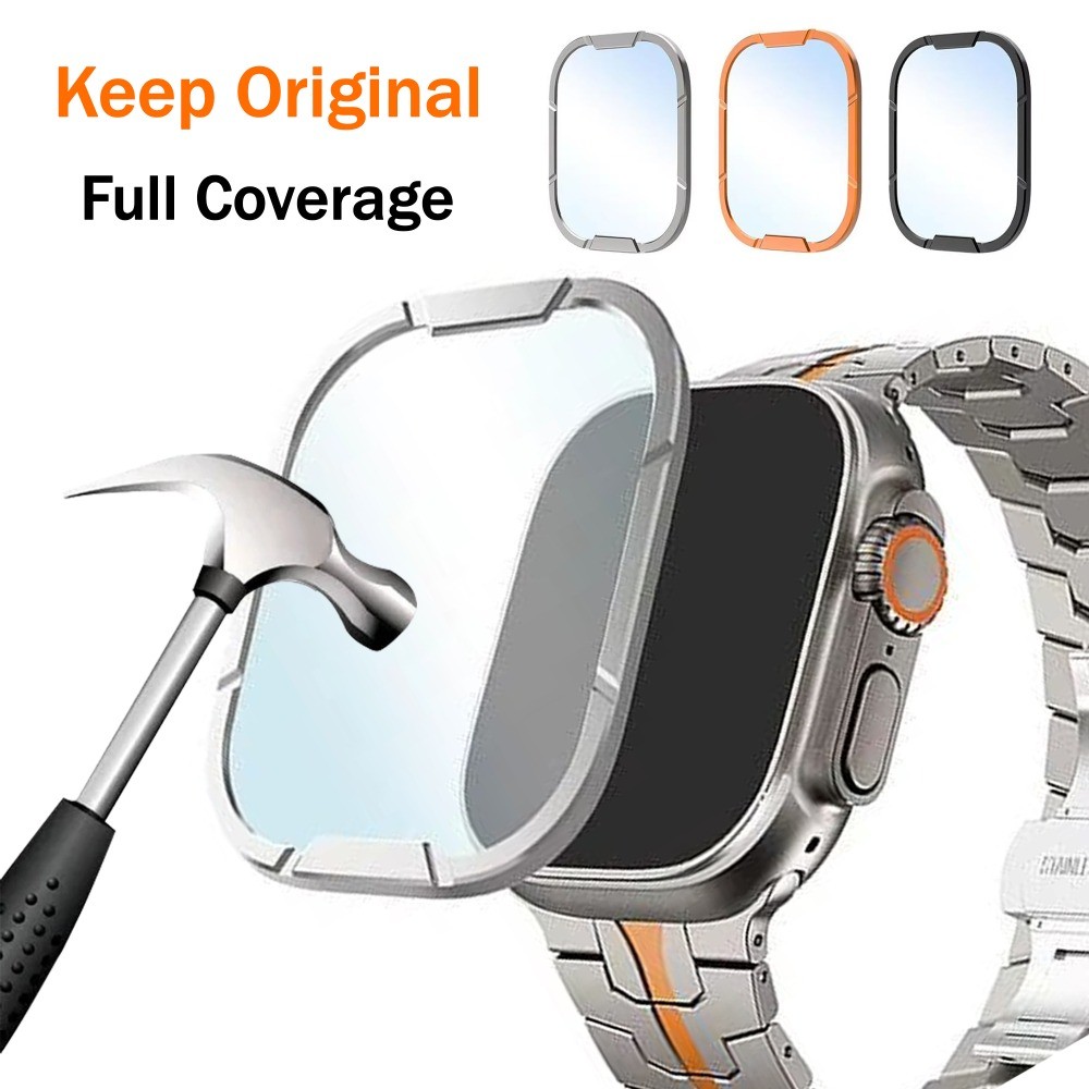 กระจกนิรภัย + กันชนโลหะสําหรับ Apple Watch Ultra 2 49 มม.ครอบคลุม Anti-Scratch ป้องกันหน้าจอสําหรับ iWatch Series Ultra 49 มม.อุปกรณ์เสริม