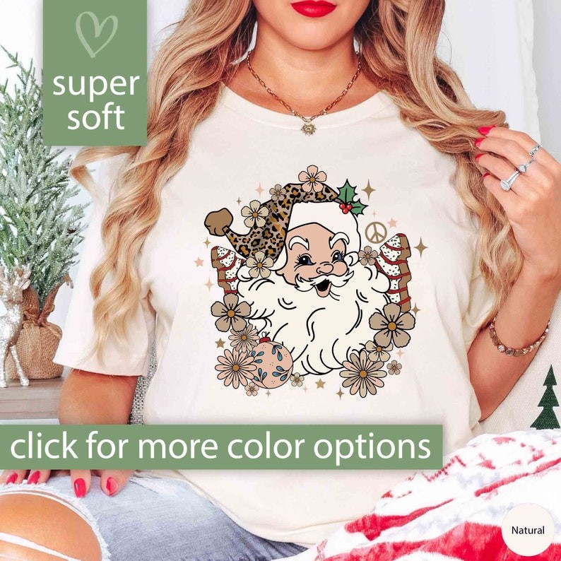 Retro Christmas Santa Shirt Gift for Women, Santa Tshirt Christmas Gift for Her, Santa Christmas Shi
