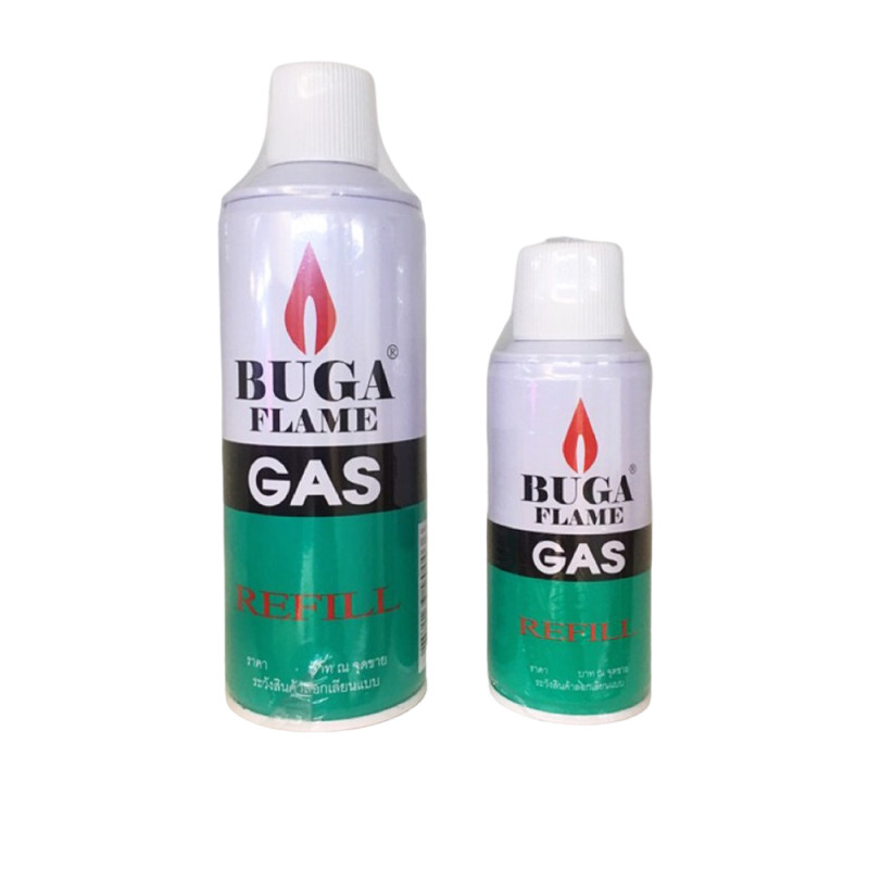 แก๊สกระป๋องสำหรับเติมไฟแช็ค BUGA FLAME GAS แก๊สเติมไฟฟู่  มีให้เลือกขวดใหญ่/ขวดกลาง/ขวดเล็ก