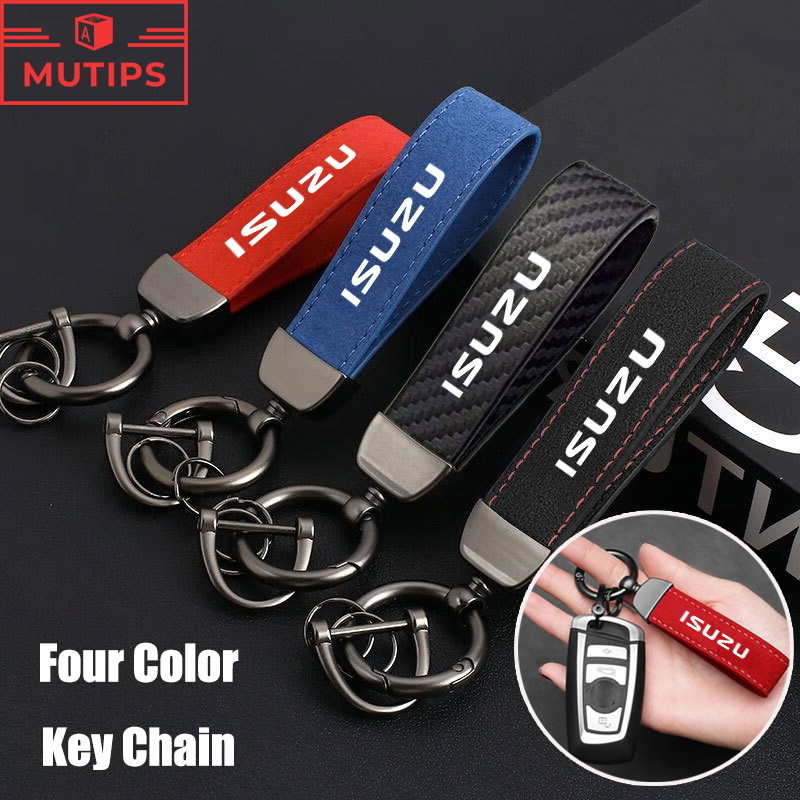 Isuzu พวงกุญแจรถ คาร์บอนไฟเบอร์สีทึบคุณภาพสูง พวงกุญแจโลโก้หนังนิ่ม สําหรับ Panther Elf Traga Dmax Mux Trooper MU7 TFR Crosswind Panther