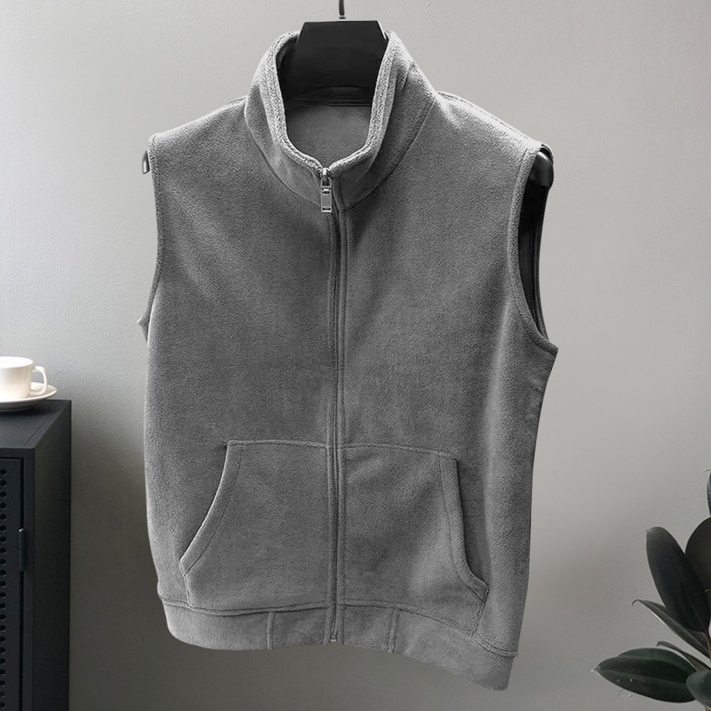 ซิป Placket Vest Casual Men Vest Mens Warm Fleece Vest with Pockets and Stand-up Collar Sleeve Zipper Vest for Soft and Cozy Layering Perfect for Southeast