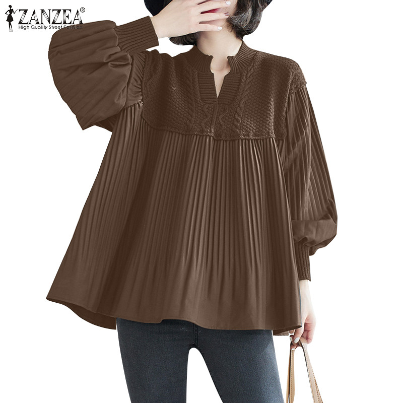 Zanzea เสื้อเบลาส์แขนยาวคอวีสไตล์เกาหลีสําหรับผู้หญิง