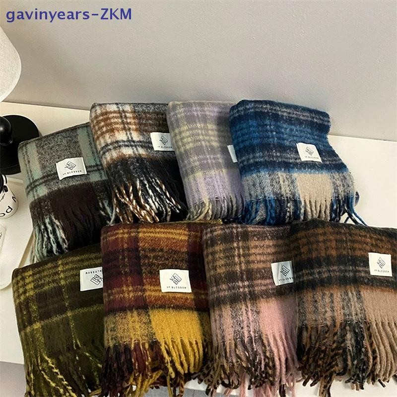 [gavinyears] 2024 ใหม่สองด้านผ้าพันคอแคชเมียร์ฤดูหนาวผู้หญิงหัวใจรักลายสก๊อตสุภาพสตรียาวหนาอบอุ่นถักผ้าพันคอฮิญาบ Stole [TH]