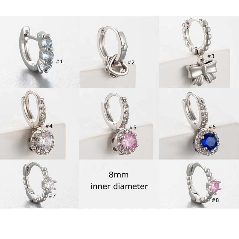 1 ชิ้นทองแดงเพทายหัวใจน่ารัก Bowknot รอบ Dangle Hoop ต่างหูกระดูกอ่อน Helix Lobe Pinna เจาะ 20Gauge