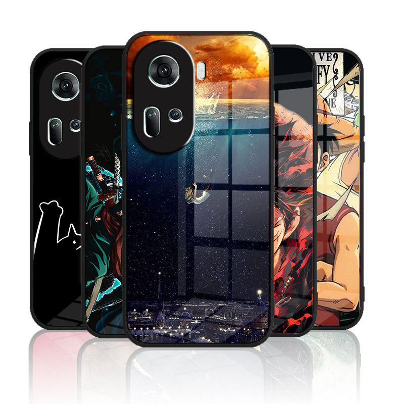 เคสกระจก OPPO reno 11 5g / reno 11 pro 5g เคสกระจกนิรภัยฝาหลังแบบแข็งขอบซิลิคอนอ่อน