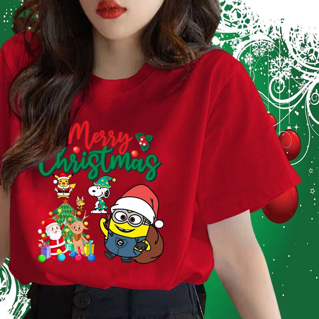 (จัดส่งตลอด 24 ชั่วโมง）OOOK Official เสื้อยืดคริสต์มาส Merry Christmas ต้นคริสต์มาส พิมพ์ลาย เสื้อครอบครัวคริสต์มาส T644