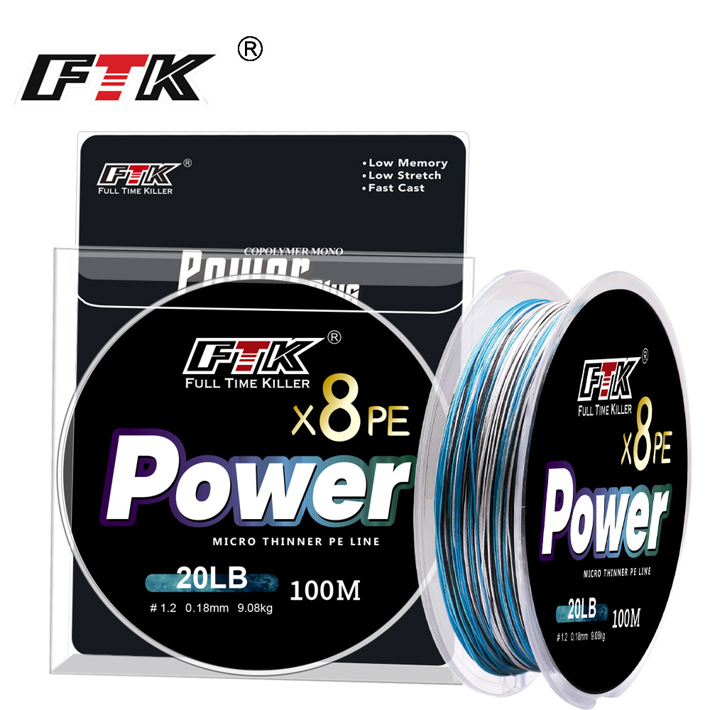 Ftk 100M PE สายถัก 8 ขาตั้งสายตกปลา Strong สีฟ้า/เขียว