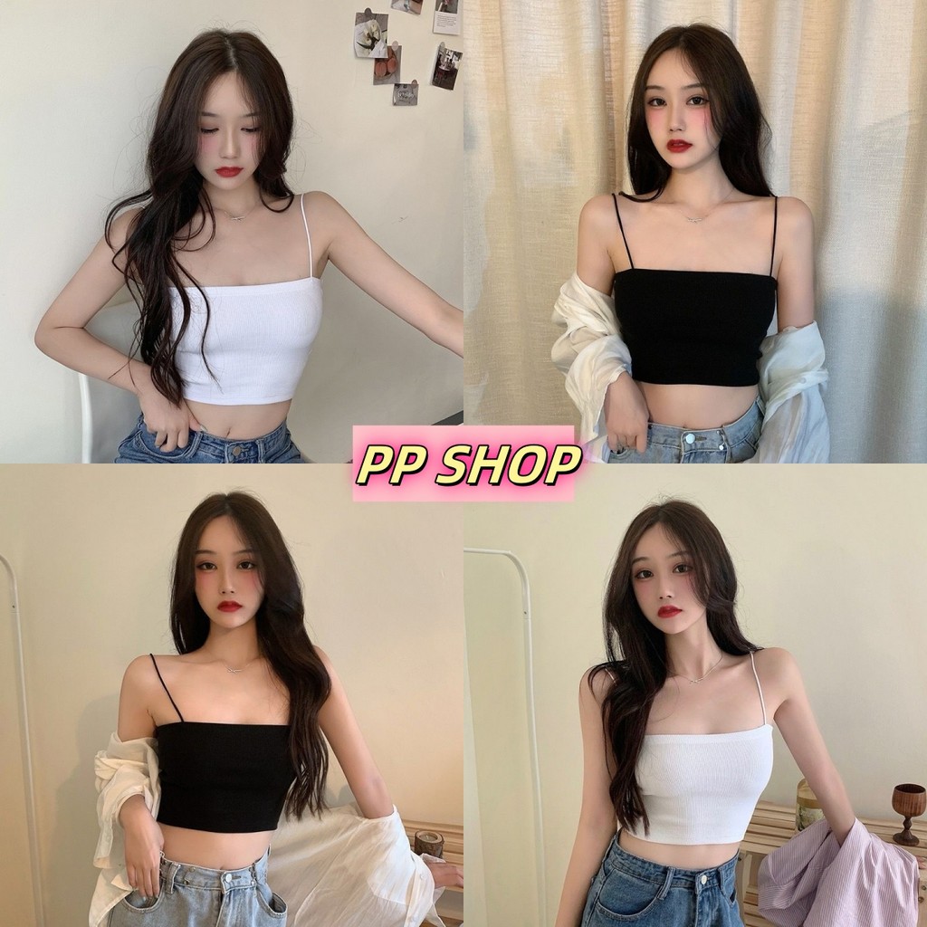 PP Shop​ ​พร้อมส่งสายเดี่ยวสีพื้น เซ็กซี่ เข้ารูป ใส่สบาย เสื้อครอป ผ้าร่อง ทรงสวย แฟชั่นฤดูร้อน ผ้ายืด คอเหลี่ยม#DW-02