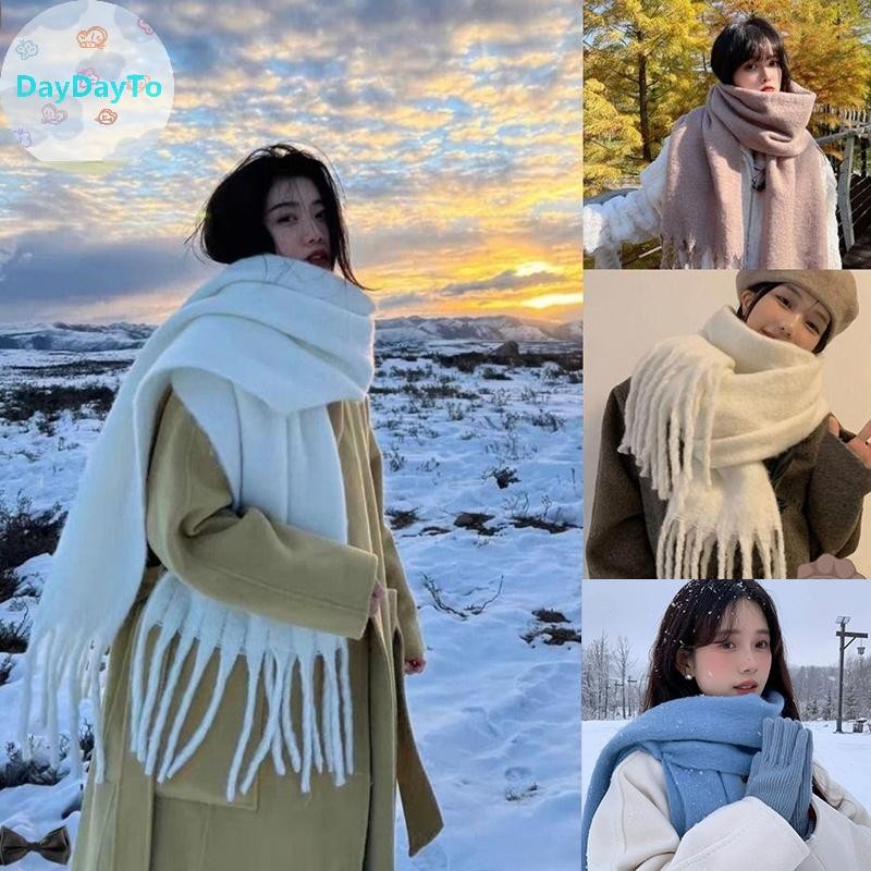 Daydayto ฤดูใบไม้ร่วงและฤดูหนาวใหม่ผ้าพันคอสีทึบผู้หญิง High-end ฤดูหนาว Warm ผ้าพันคอหนาขนสัตว์ถักหนา sel ผ้าคลุมไหล่ TH