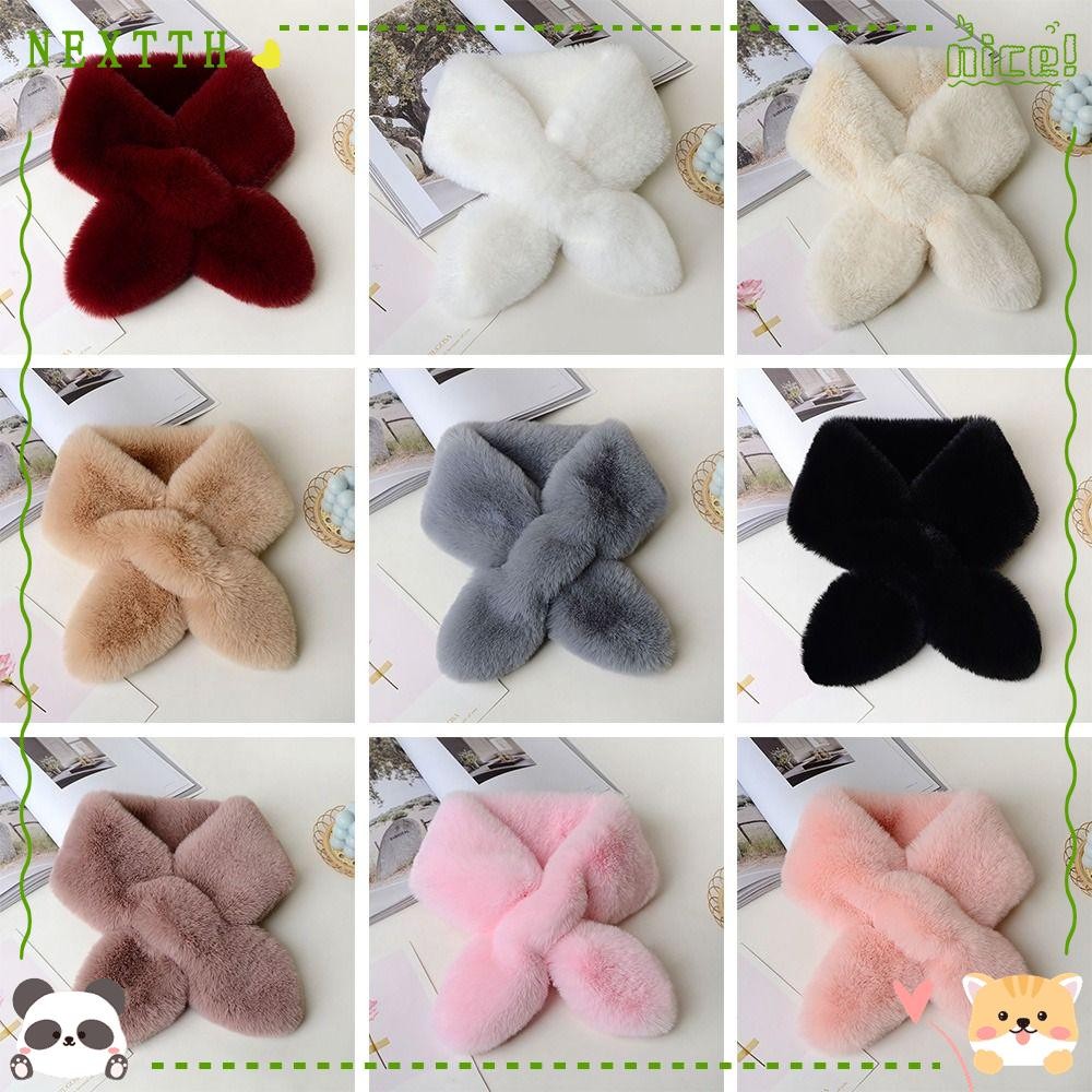 Nextth ผ้าพันคอข้าม, Thicken Faux Rabbit Fur Plush ผ้าพันคอคอ,ฤดูหนาว Warm สีทึบ Neckerchief Wrap หญิง