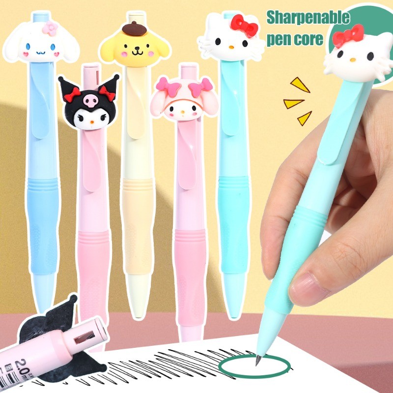SANRIO ดินสออัตโนมัติซานริโอ-ป้องกันสายตาสั้น-เด็กโรงเรียนเครื่องเขียนของขวัญ-2.0มิลลิเมตรจับท่าทางแก้ไขปากกา-อะนิเมะสไตล์น่ารักเขียนอุปก