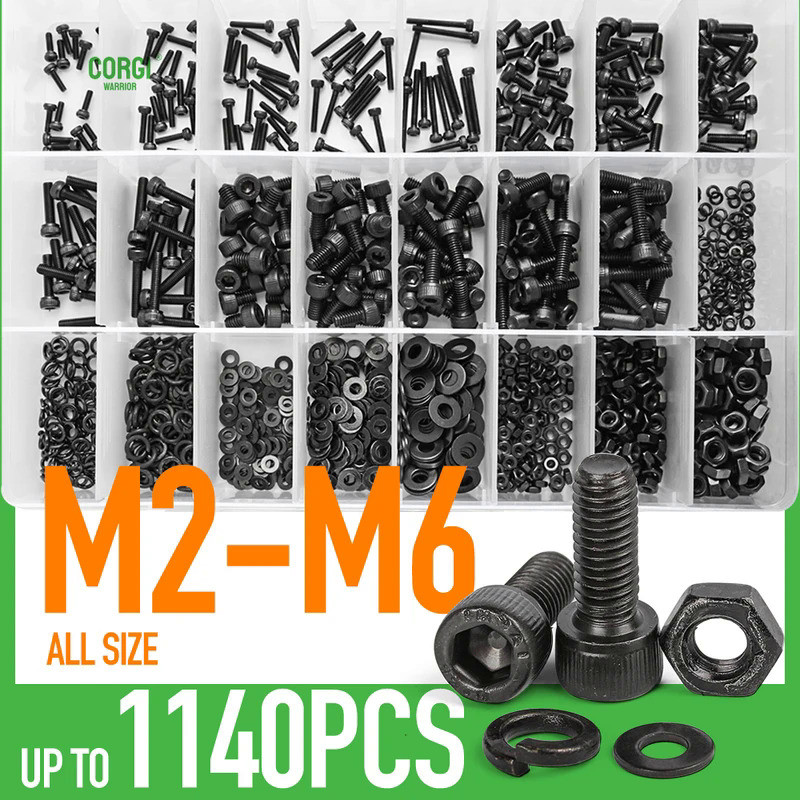 Hex Socket Head Cap Screws Assortment Kit M2 M2.5 M3 M4 M5 M6 126-1140P DIN912 12.9 Black  Metric Al
