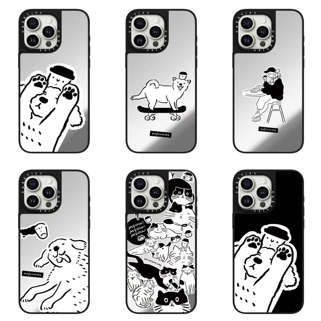 Casetify ฝาครอบป้องกันกาแฟสุนัขกระจกปลอกสําหรับ IPHONE 16 15 14 13 12 11 PRO PROMAX PLUS เคสป้องกัน