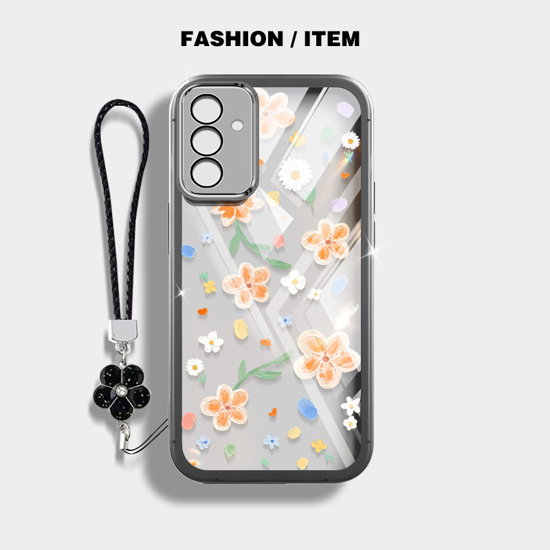 ดอกไม้สีเหลืองขนาดเล็กเคสโทรศัพท์สําหรับ Samsung Galaxy M14 M34 M54 M15 M35 M55 C55 F34 F15 5G M13 F13 4G ปลอกโปร่งใสฝาครอบป้องกันด้วยเชือกแขวนดอกไม้