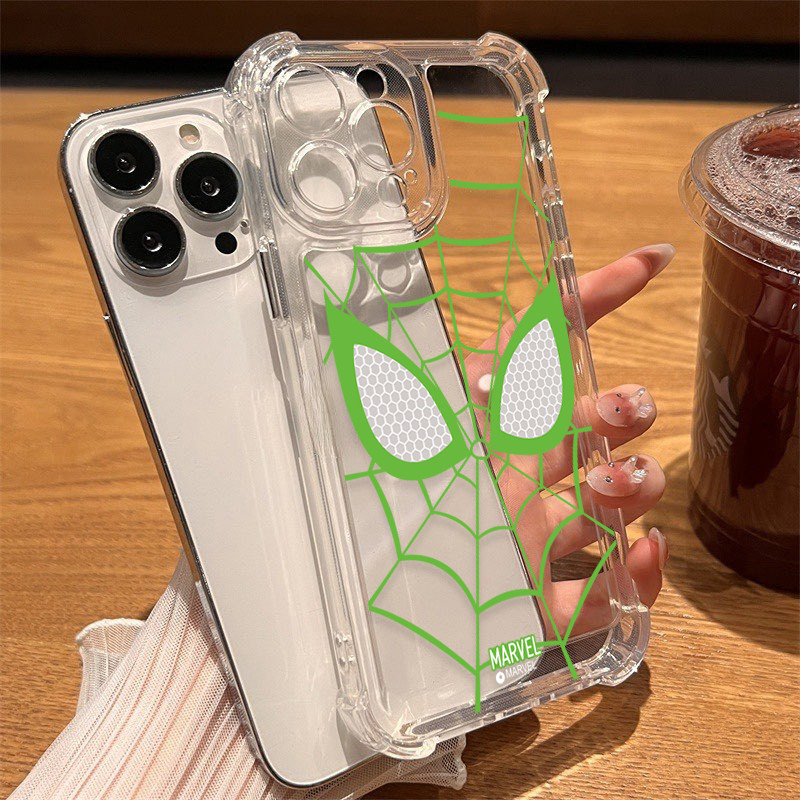 นิ่มกันกระแทกเคสโทรศัพท์ เคสสำหรับ เคส iphone 11 เคสไอโฟน 13 14 15 12 XR 7 8 6 Plus X XS 15 Pro MAXสีเขียวสไปเดอร์แมน