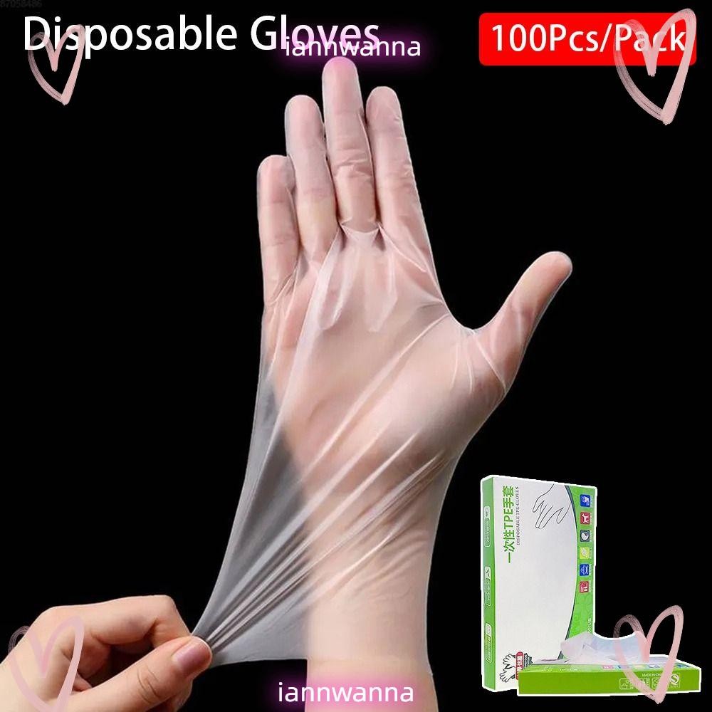 Iannwna 100 ชิ้นถุงมือทําความสะอาด,กรดทํางานความปลอดภัยอาหารเกรดถุงมือทิ้ง,ลื่นโปร่งใส TPE น้ํายางฟรีถุงมือ