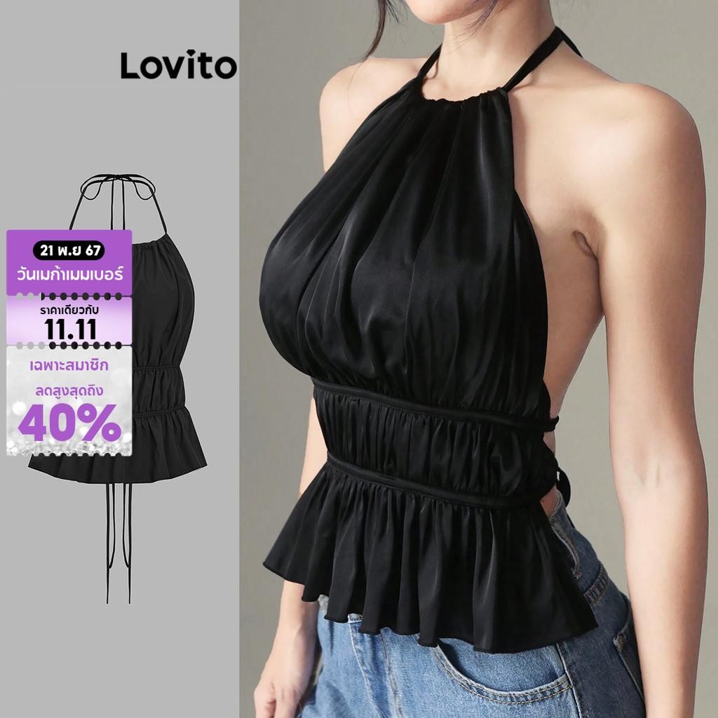 Lovito เสื้อกล้ามลูกไม้ธรรมดาหรูหราขึ้นรูปสำหรับผู้หญิง L106AD087