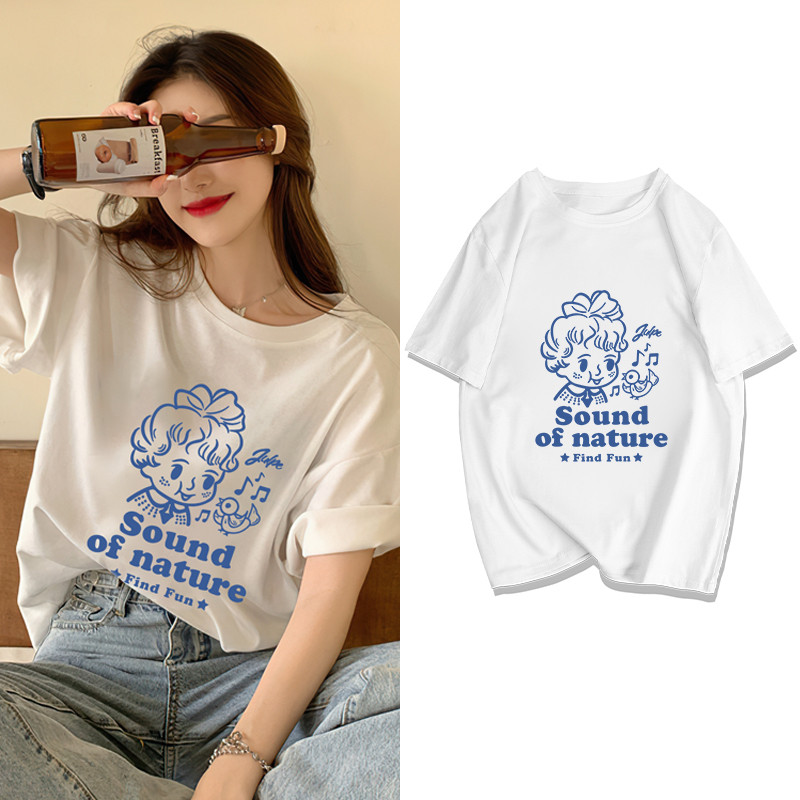 COD (จัดส่งในกรุงเทพฯ) MAO Shop ผู้หญิงสไตล์วินเทจแขนสั้นพอดีหลวมเสื้อยืดฤดูร้อนด้านบน#57060