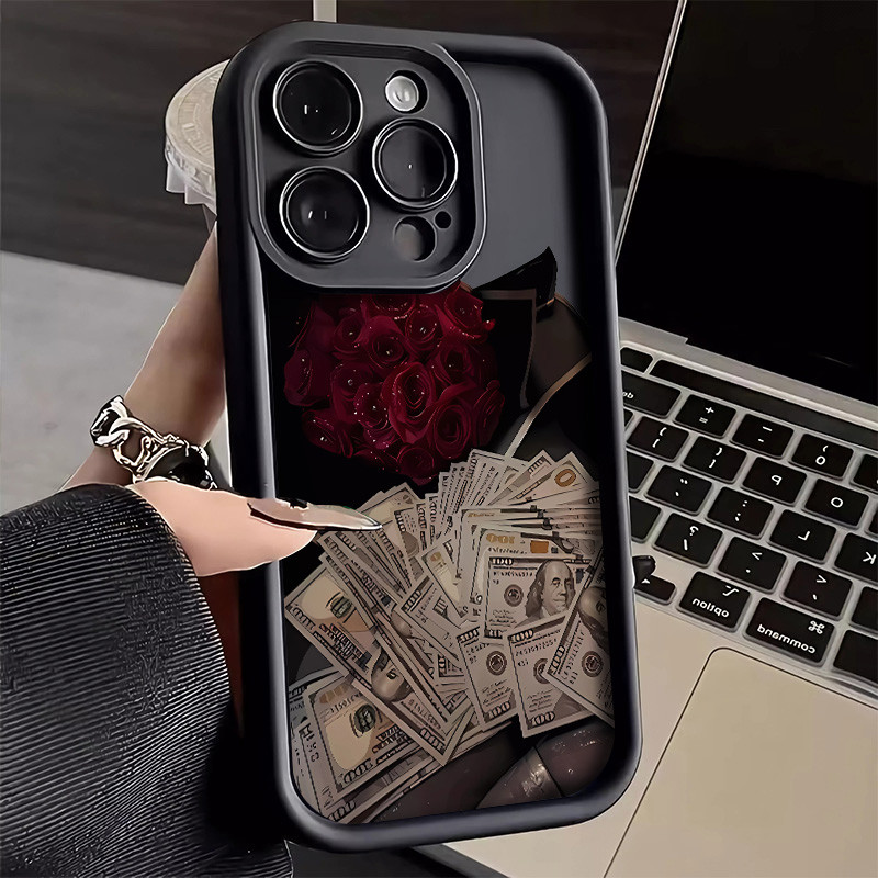Creative Dollar Rose เหมาะสําหรับเคส IPhone, กันกระแทกเป็นพิเศษ, ป้องกันกล้อง IP 15 14 16 12 11 13 Pro Max XSMAX XR7/8 Plus SE2020