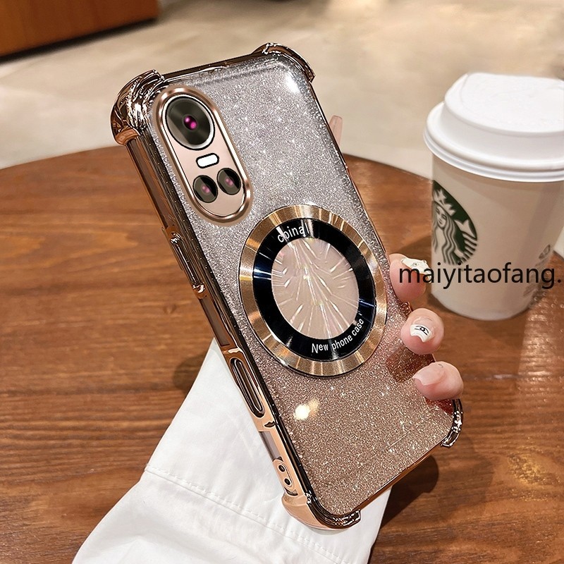 New สีcase สําหรับ OPPO RENO 10 5G RENO 10 Pro 5G ประกายสีชมพูสี่มุม Anti Drop เคสโทรศัพท์ความงามแม่เหล็กกันกระแทกซิลิโคน TPU Soft case ราคาถูก Shopee Lazada