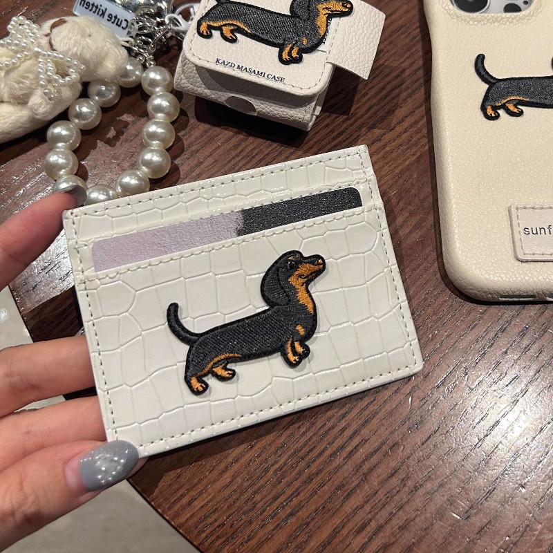 Deere Jack Womens Card Holder Vintage Crocodile Pattern Sausage Dog Leather Clip Travel ID Card Buggy Bag