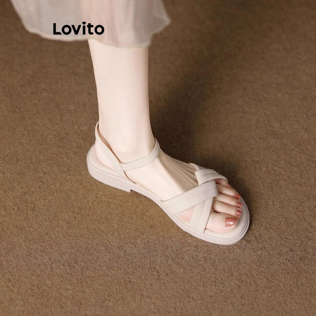 Lovito รองเท้าแตะรัดส้นผู้หญิง กันลื่น สวมใส่สบาย สีพื้น สไตล์ลำลอง LFA34557