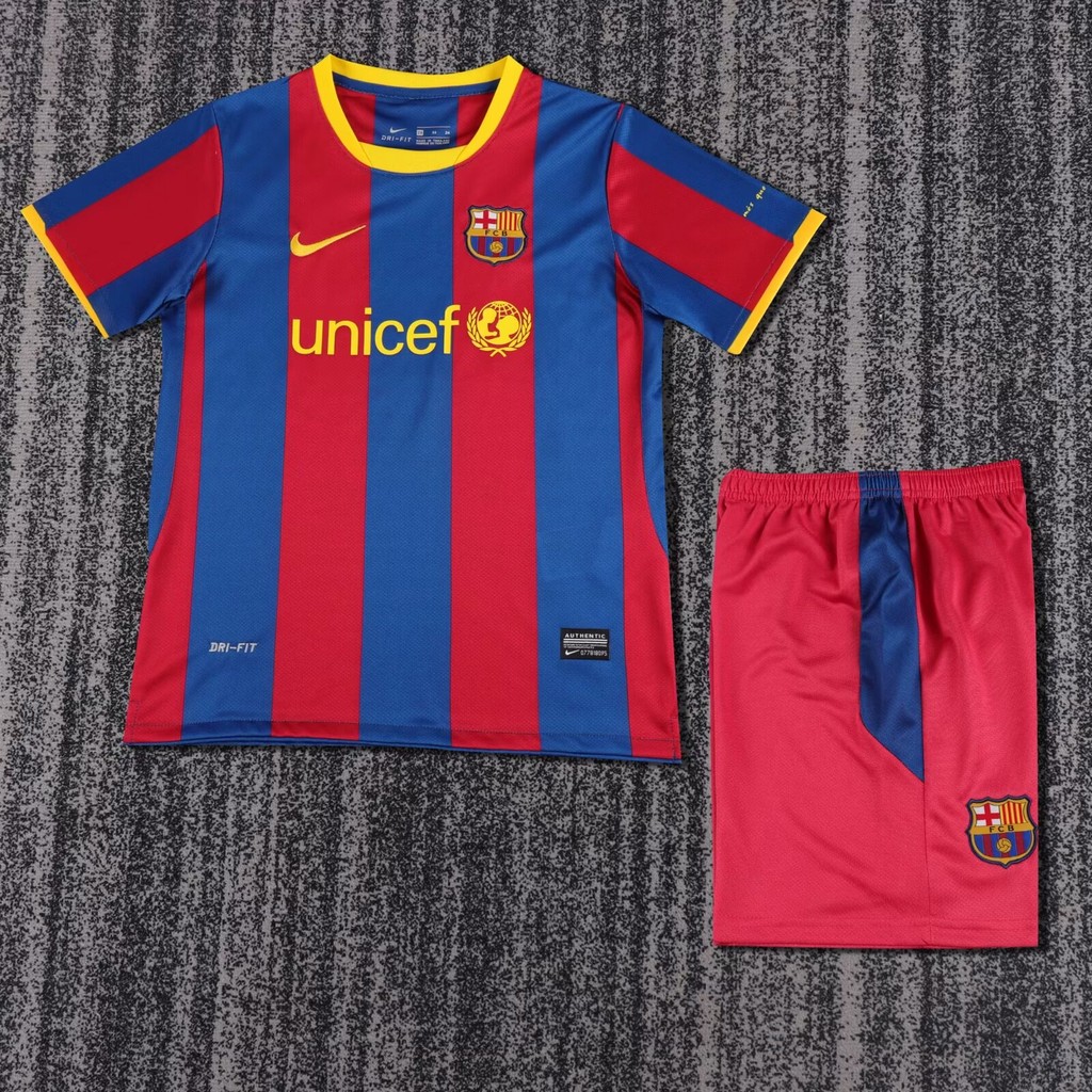 1011 Barcelona Home ชุดเด็ก Retro คุณภาพสูงฟุตบอลกางเกงขาสั้น