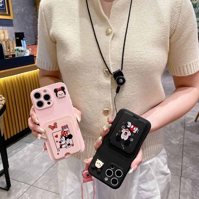 คู่ Minnie Mickey Card Holder Slot Lanyard เคสโทรศัพท์สําหรับ Xiaomi 15T 14T 13T 12T 10T 11T 13 12 1
