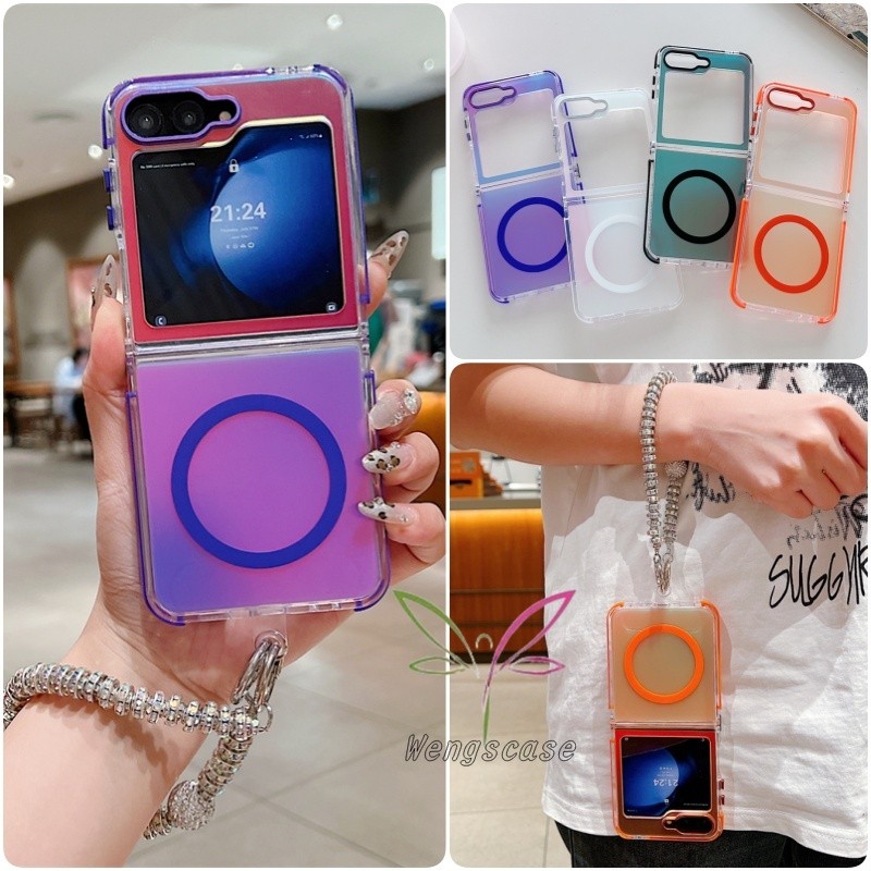 เคสไล่โทนสีแม่เหล็กปลอกสําหรับ Z พลิก 6 Z พลิก 5 Z พลิก 4 สร้อยข้อมือเชือกเส้นเล็กลิงค์หัวเข็มขัดกันกระแทกฝาหลัง