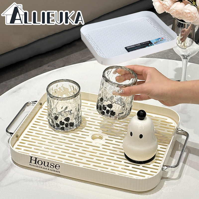 Allieuka ถาดอเนกประสงค์ ถาดวางแก้ว ที่คว่ำจาน มีตะแกรงรองน้ำ วัสดุพลาสติก pp มี 4 ขนาด