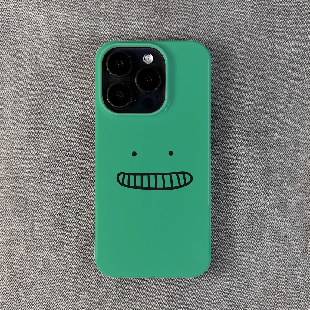 เคสหน้าสีเขียวยิ้มสำหรับ iPhone 14 Pro Max 16 Pro 13 12 11 Pro XS Max 15 Pro Max 14 Plus 16 Pro Max XR 12 Pro Max 7/8 15 Pro 16 Plus เคสโทรศัพท์สีเงิน ซิลิโคน ทนทานต่อสิ่งสกปรก