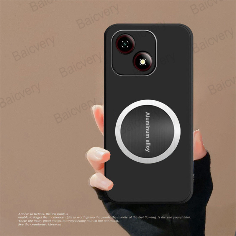 สําหรับ ZTE Blade A35e Z2466 สีดํา Matte Soft TPU ฝาครอบป้องกันพร้อมสติกเกอร์แผ่นเหล็ก