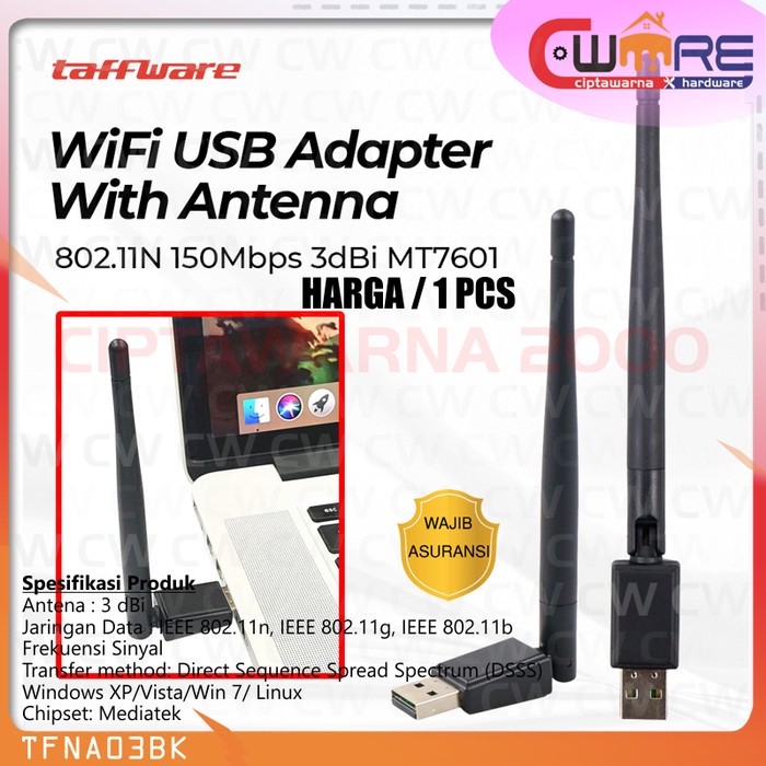 Taffware WiFi USB Adapter DONGLE 150Mbps MT7601 802.11N + เสาอากาศ - BDB - CW2H