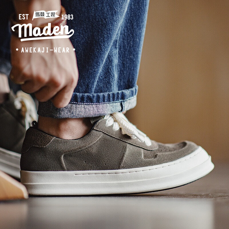 Maden แบรนด์ชายหนุ่ม 2025 ใหม่ retro ro รองเท้าบอร์ดฤดูร้อนใหม่หนา soled upturned ผู้ชายรองเท้าอินเทรนด์ต่ําด้านบนอเนกประสงค์สบายๆเพิ่มความสูงรองเท้ากระดานหนัง