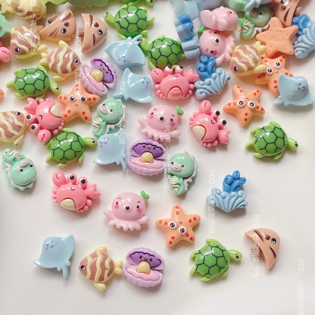 100 ชิ้นในสต็อก ปลาทะเลขนาดเล็ก กลอส DIY กาวครีม ทำมือ สำหรับเคสโทรศัพท์ กิ๊บติดผม ต่างหู อุปกรณ์ตกแต่งเรซิน