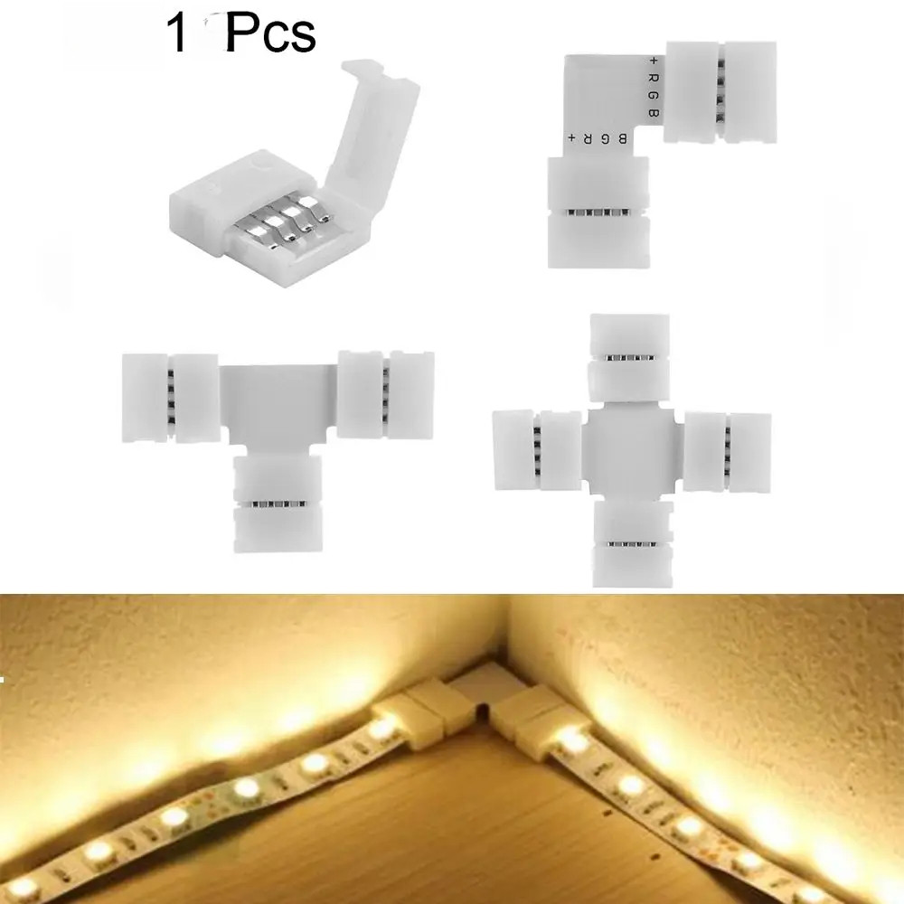 1 Pc 4Pin Led Strip Connector LT Cross Shape PCB มุมสําหรับ RGB 3528 5050 Clip-on Coupler Led Strip 