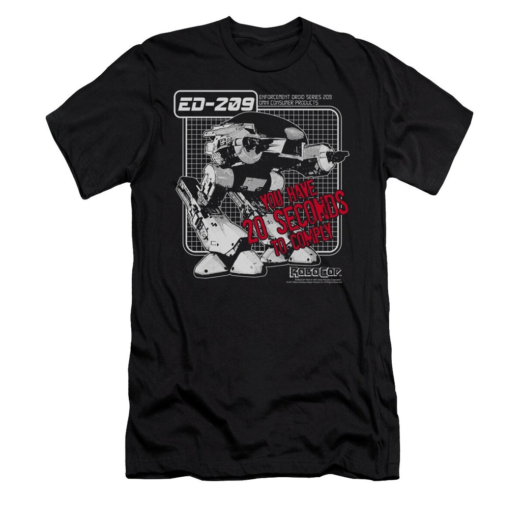 เสื้อยืด Vintage Robocop Detroit Ed 209 T-ShirtCartoon แท้ Cotton 100% หลวม สีดำ สินค้ามาใหม่ สไตล์
