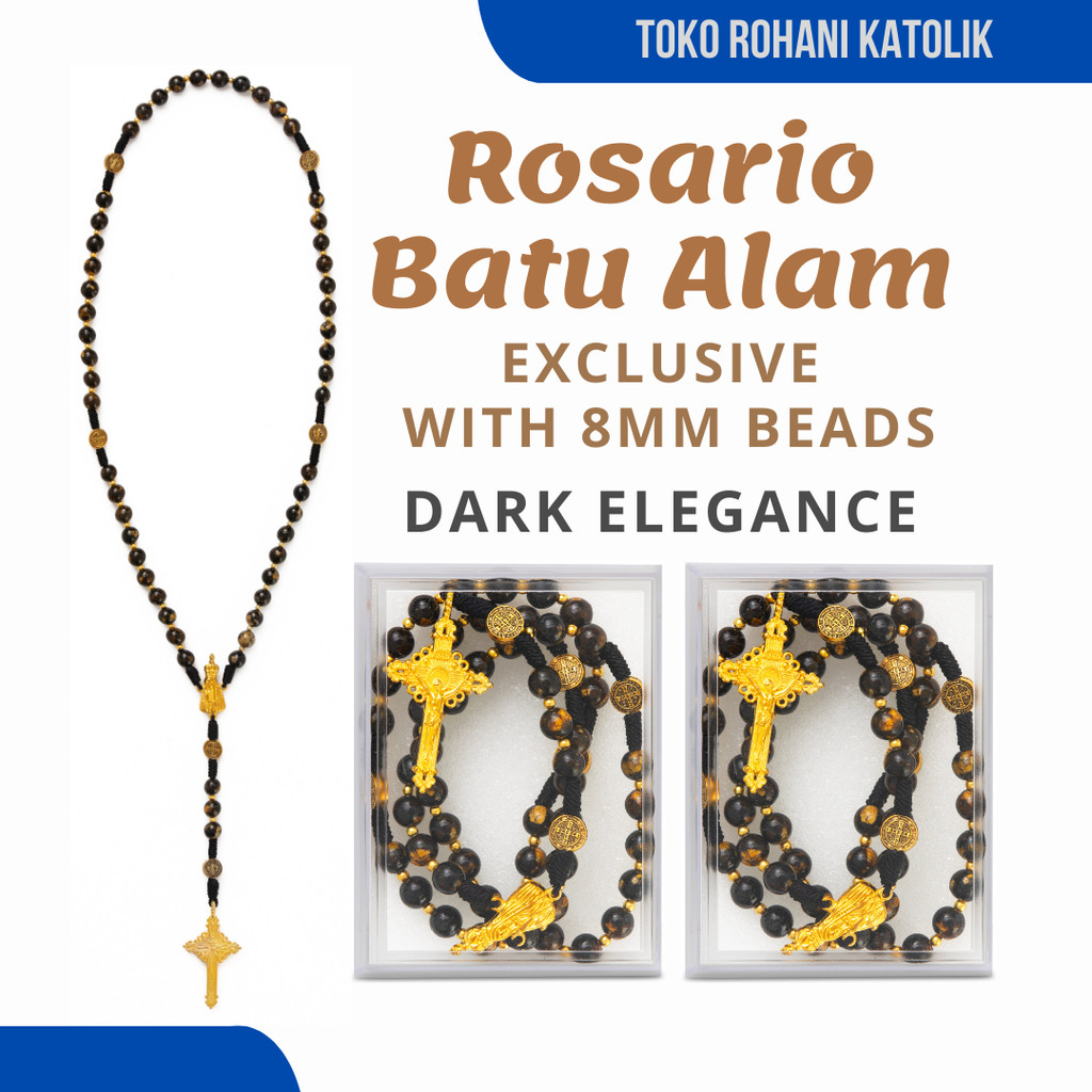 8MM DARK ELEGANCE NATURAL STONE CATHOLIC ROSARY / CATHOLIC ROSARY NECKLACE