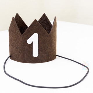 หมวกมงกุฎสักหลาดสำหรับวันเกิดปีแรก หมวกผ้าสีน้ำตาลสไตล์เรโทร…