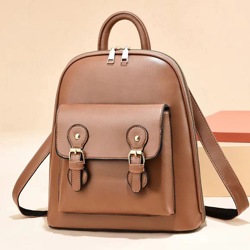 SKM Womens Buckle Zipper PU Leather Plain Backpack Beg Galas CS365