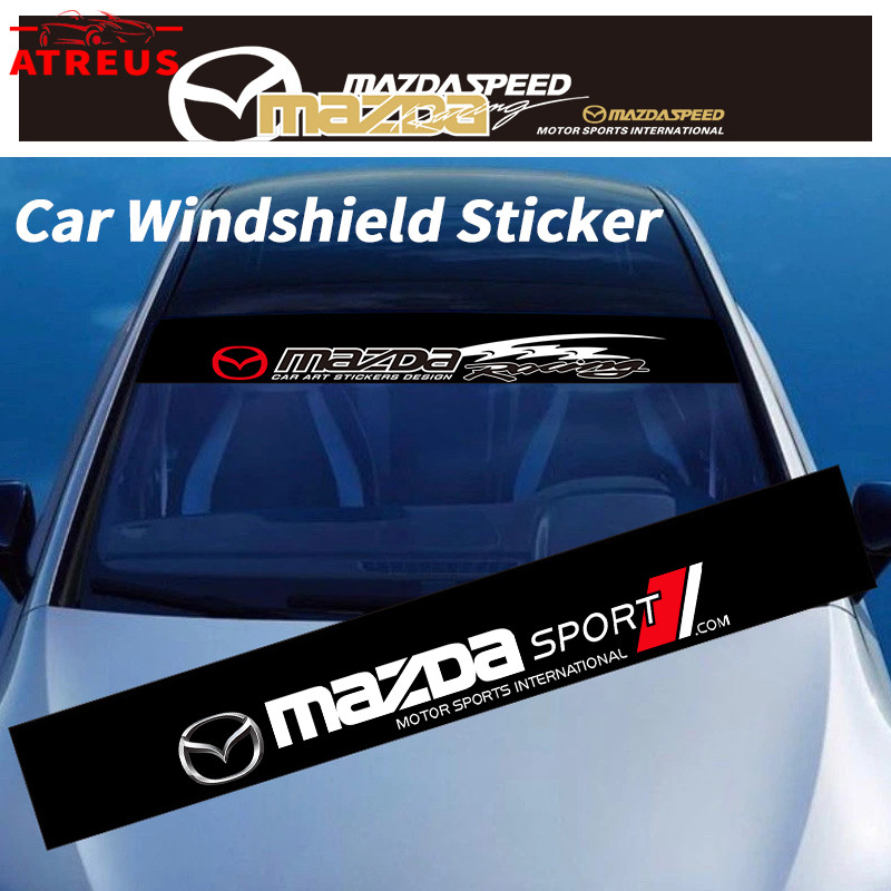 Mazda สติ๊กเกอร์ ติดรถ สติ๊กเกอร์บังแดด สติกเกอร์รูปลอก กันน้ํา สําหรับติดตกแต่งกระจกหน้ารถยนต์ บังแดดรถยนต์ กันร้อน สําหรับ Mazda 2 3 BP CX5 CX30 CX3 CX8 Mazda2 6 5 CX9 BT50 RX7