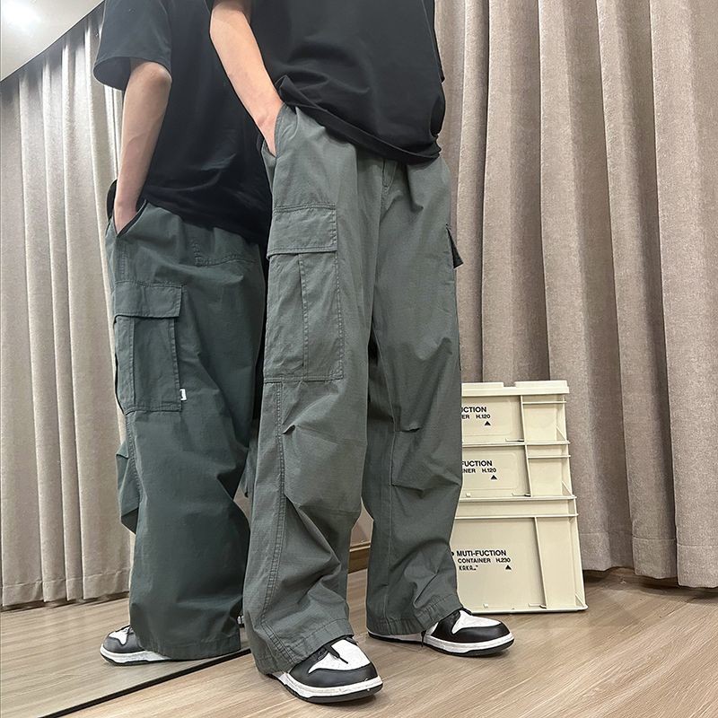 American Retro Overalls Mens Street Wear High Street Ruffian หล่อชาร์จกางเกงหลายกระเป๋า Paratrooper Casual กางเกงขากว้าง