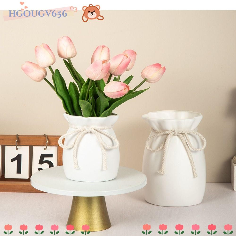 HGOUGV656 แจกันตกแต่งนอร์ดิก,โบว์ออกแบบแจกันดอกไม้สีขาว,ศิลปะสมัยใหม่พลาสติกสร้างสรรค์ขวดพืชการจัดดอกไม้