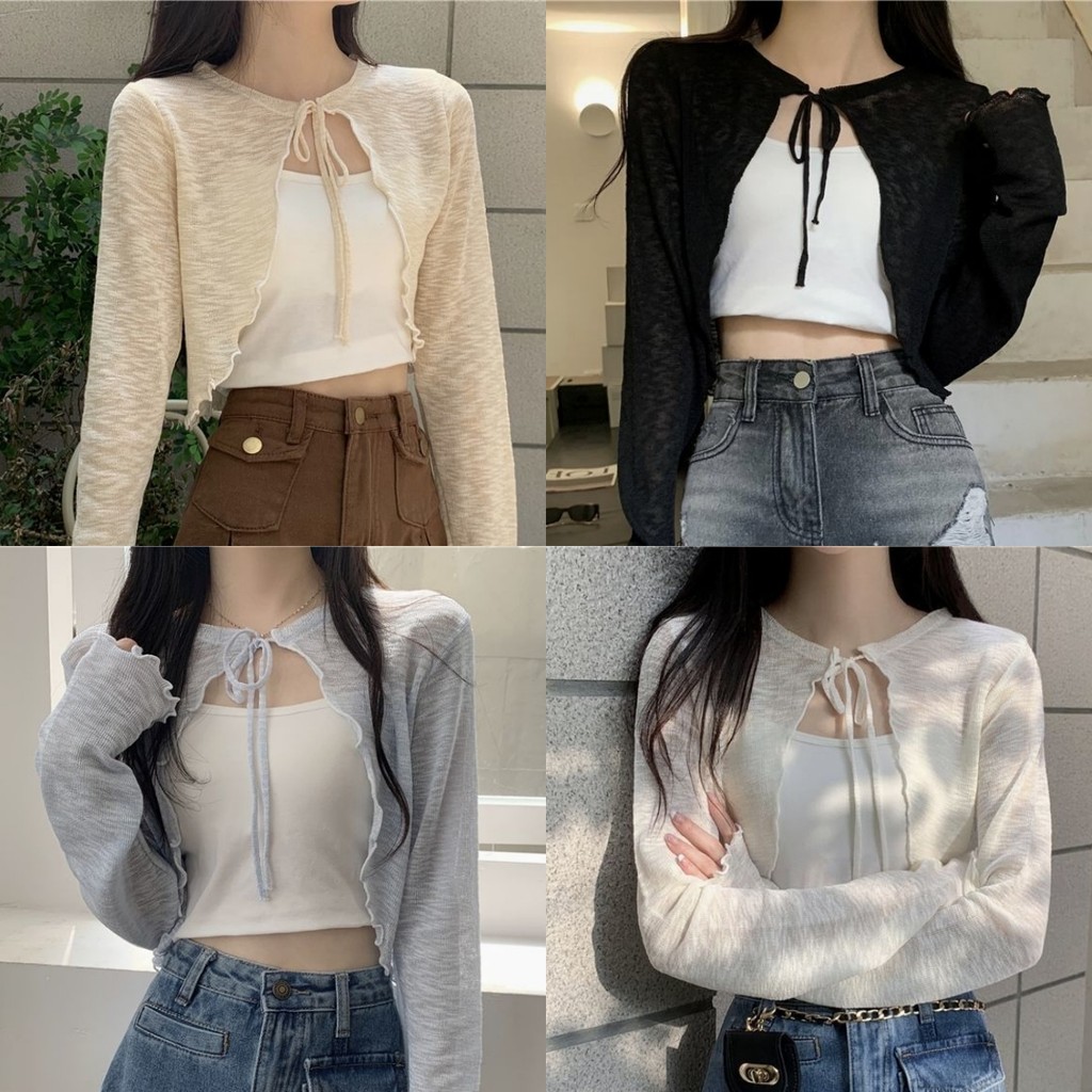 🌟Mary🌟เสื้อคาร์ดิแกน สีพาสเทล กันแดด ติดโบว์ สีพื้น ผ้านิ่ม หลากสี เสื้อ แขนยาว ของมันต้องมี สไตล์มินิมอล สวยๆ🌙#Q605