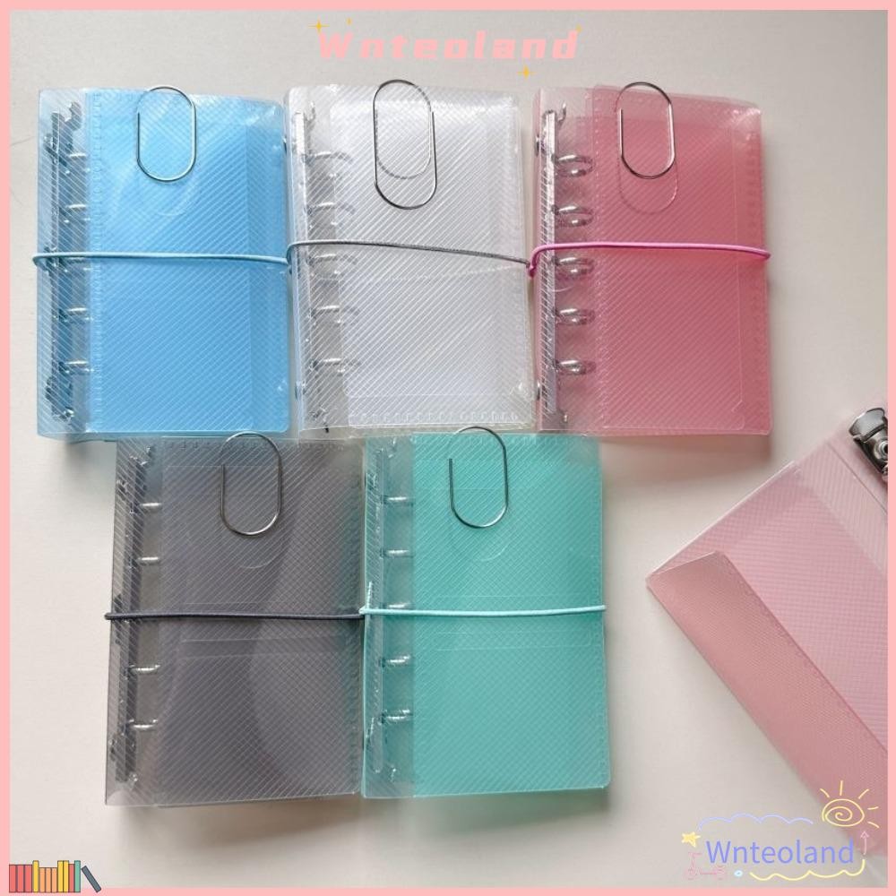 WNTEOLAND สมุดบันทึกแบบ Tri-fold, ปกโน๊ตบุ๊ค PVC Twill, Ins Transparent M5 Card Holder Student Diary