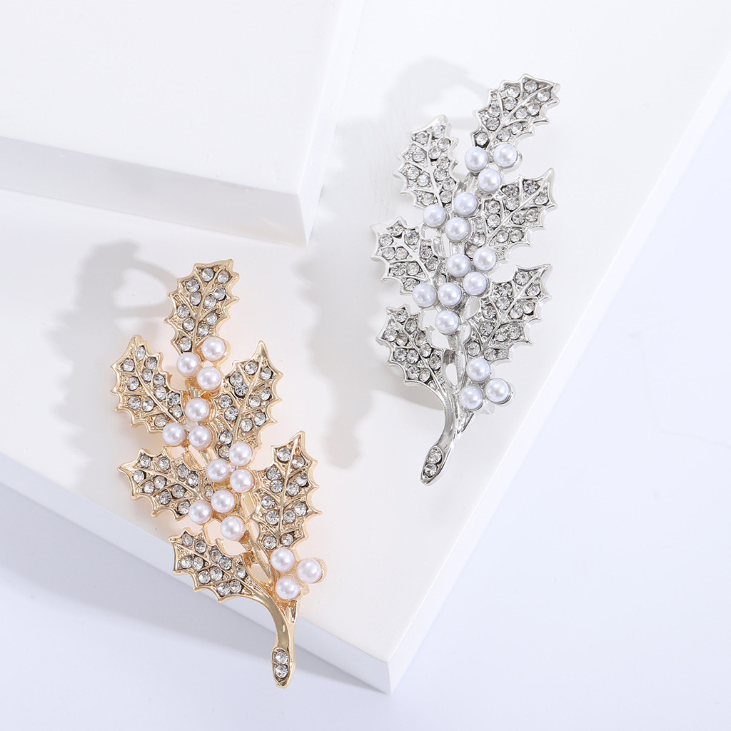 Pearl Rhinestone Leaf Anti-glare เข็มกลัดหรูหราเสื้อผ้าอเนกประสงค์ Fixing Buckle จัดเลี้ยง Workplace เข็มกลัด