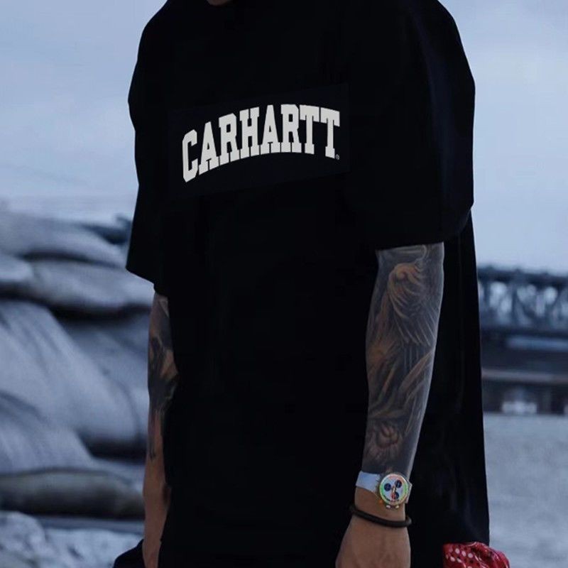CARHHARTT WIP 2024 Maychao CARHHARTT แขนสั้นพิมพ์เสื้อยืดผู้ชายลูกเรือคอ Casual All-Match Amer