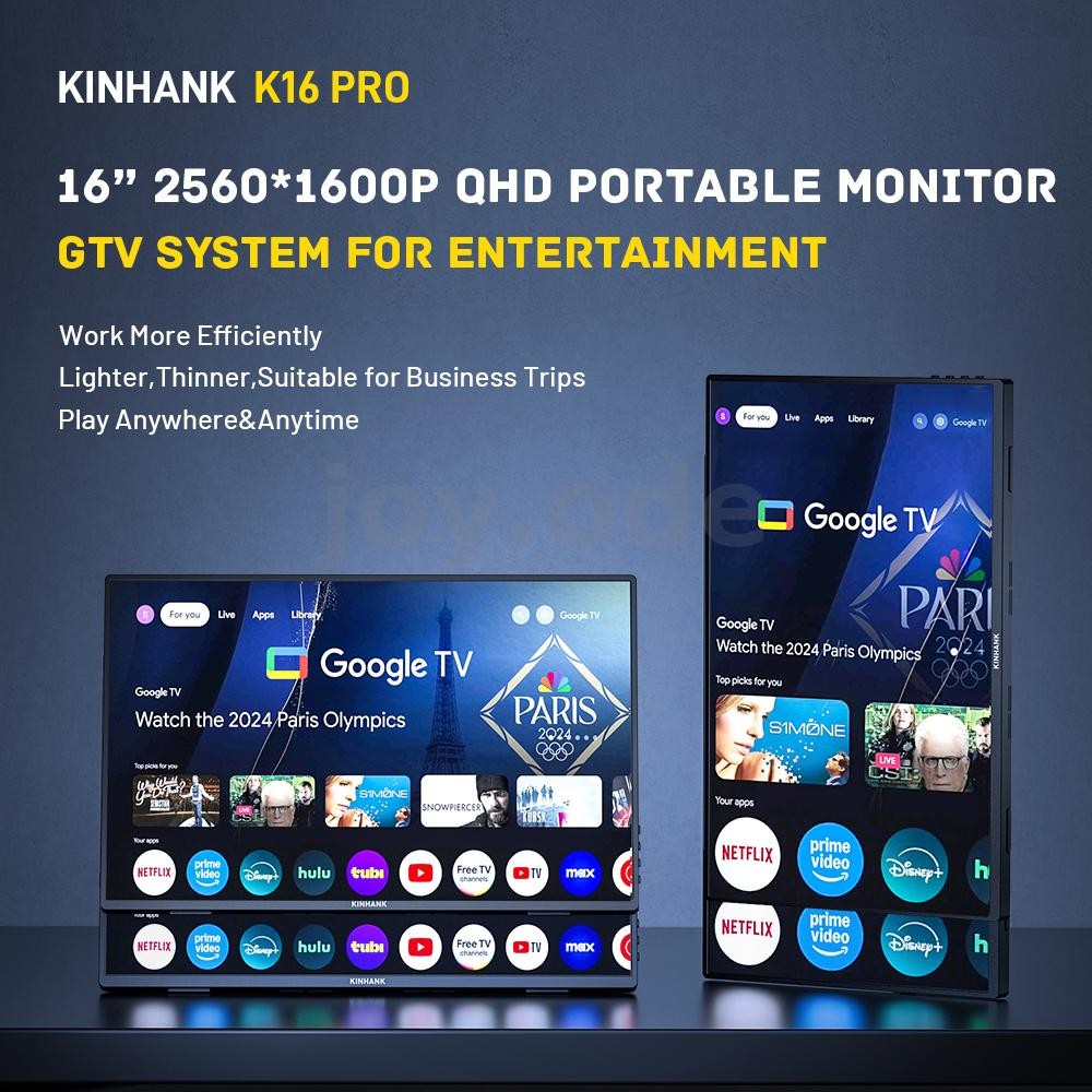 KINHANK K16 Pro 16 "แบบพกพา Gaming Monitor พร้อม Google TV 2.5K QHD 144Hz หน้าจอ IPS 100% sRGB AMD F