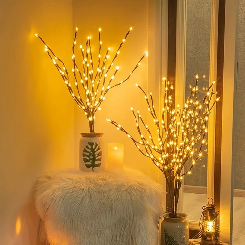 ไฟคริสต์มาส LED Christmas Tree Branch Light Bendable แบตเตอรี่ดําเนินการคุณภาพสูง Home Party Decor 2025 ตกแต่งปีใหม่