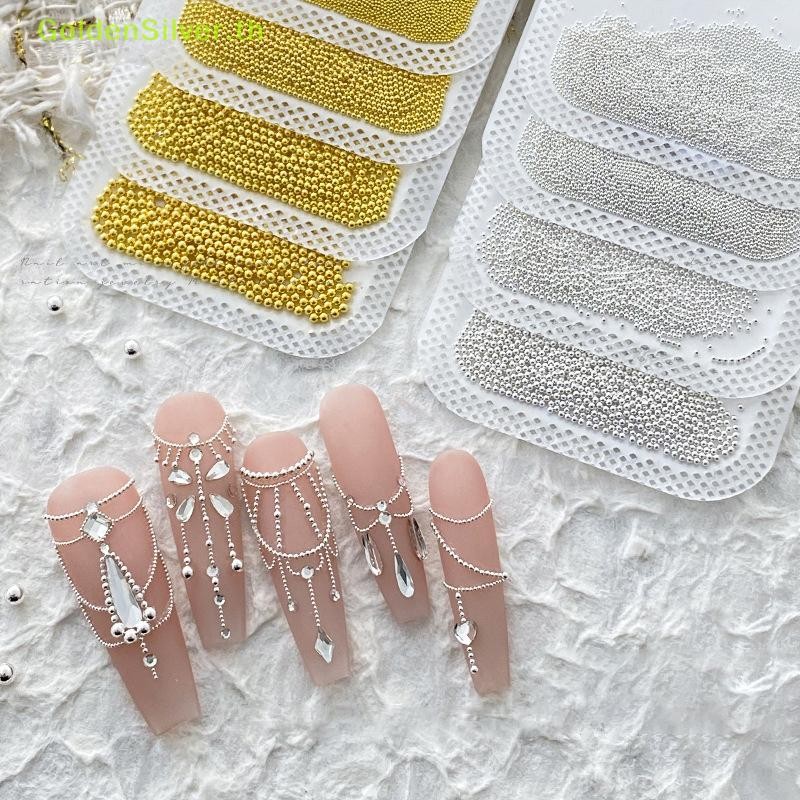 Goldensilver 0.4 มม.-3 มม.เงินสีขาวเล็บ Micro โลหะ Caviar ลูกปัดเล็บ 3D Rhinestone ตกแต่งเครื่องมือ TH